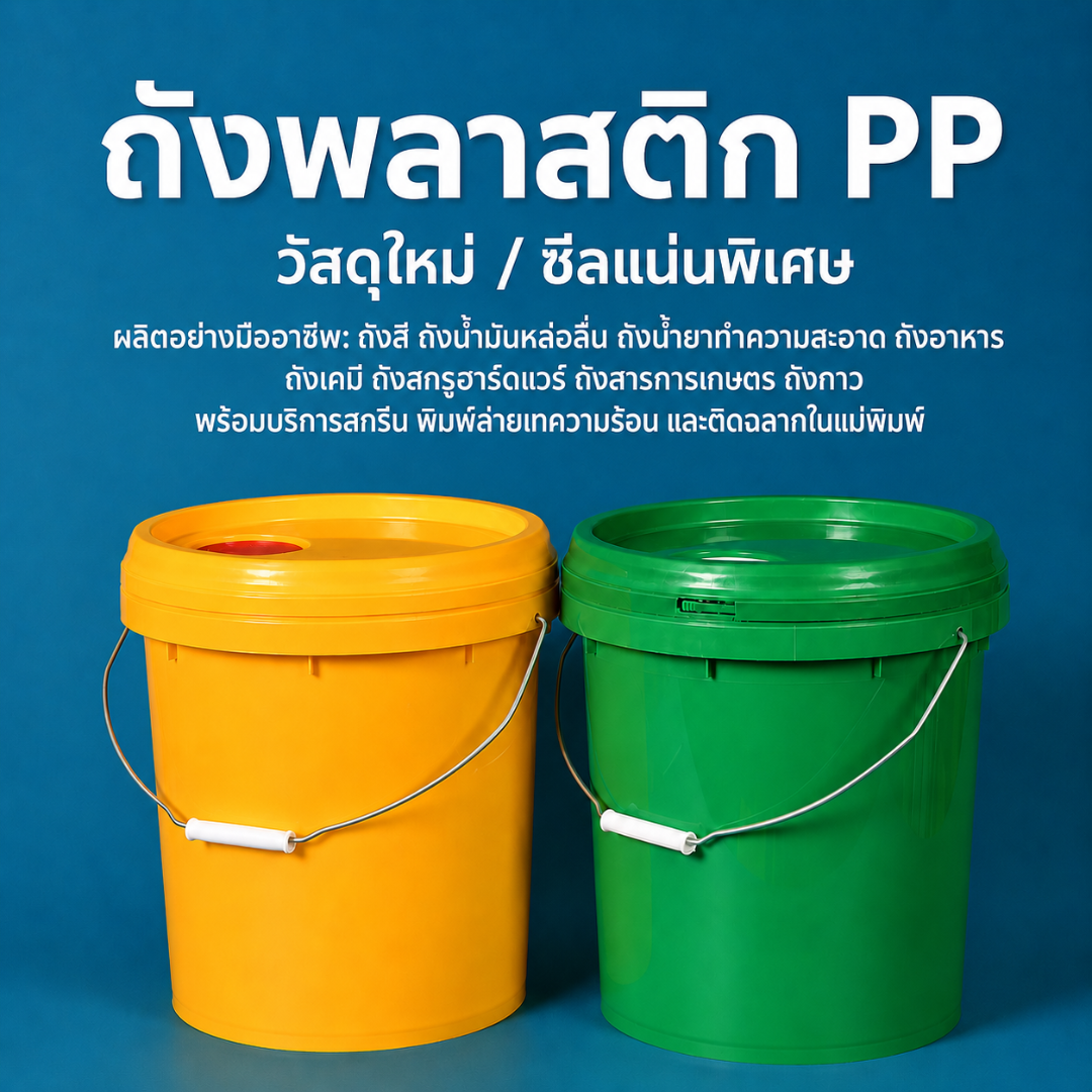 ถังพลาสติก PP มีฝาซีล กันงัดแงะ หูหิ้ว ขนาด 10 / 16 / 18 / 20 ลิตร สีเขียว-สีเหลือง