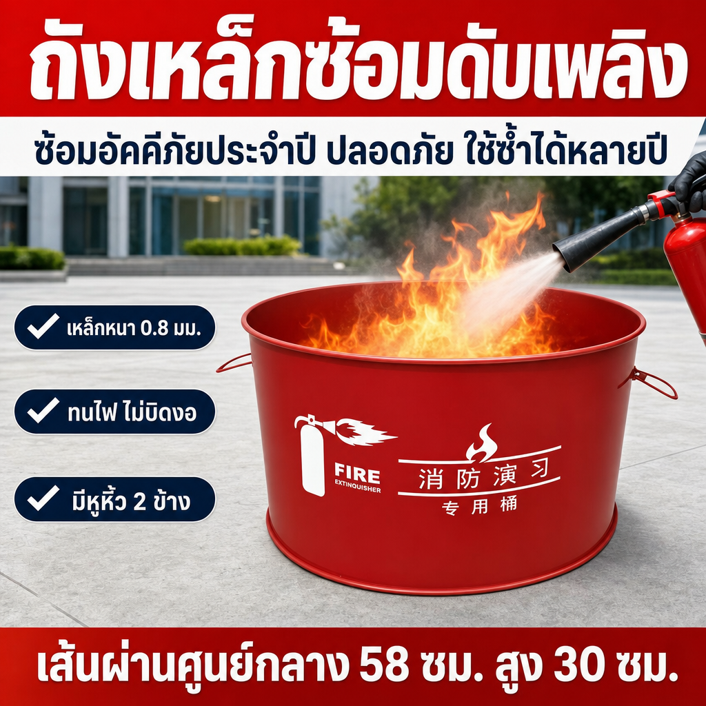 ถังเหล็กซ้อมดับเพลิง & ถังทรายดับเพลิง — เหล็กหนา 0.8 มม. 20 ตัวเลือก
