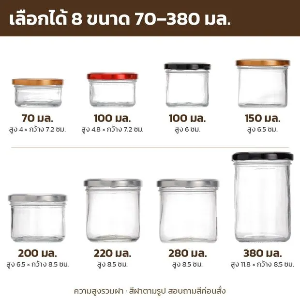 เทียบขนาดขวดโหลแก้ว 8 ขนาด
