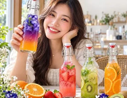  2 เครื่องดื่มผลไม้ในคาเฟ่