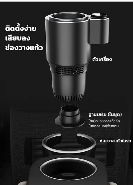 การติดตั้ง ตัวเครื่อง ฐานเสริม และช่องวางแก้วในรถ