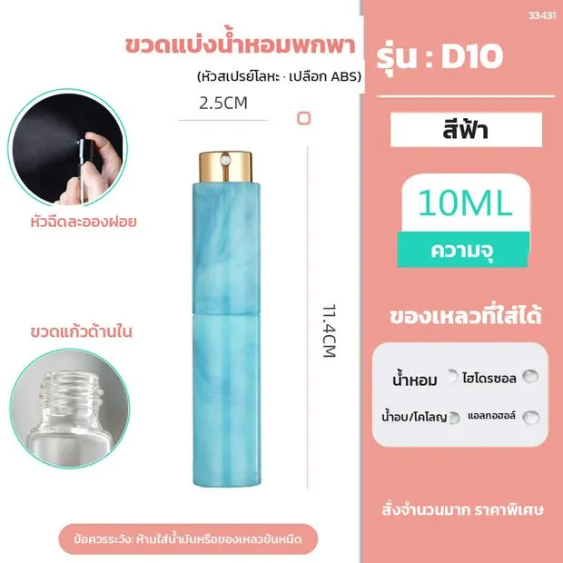 รายละเอียดขวดแบ่งน้ำหอม 10 มล. สีฟ้า